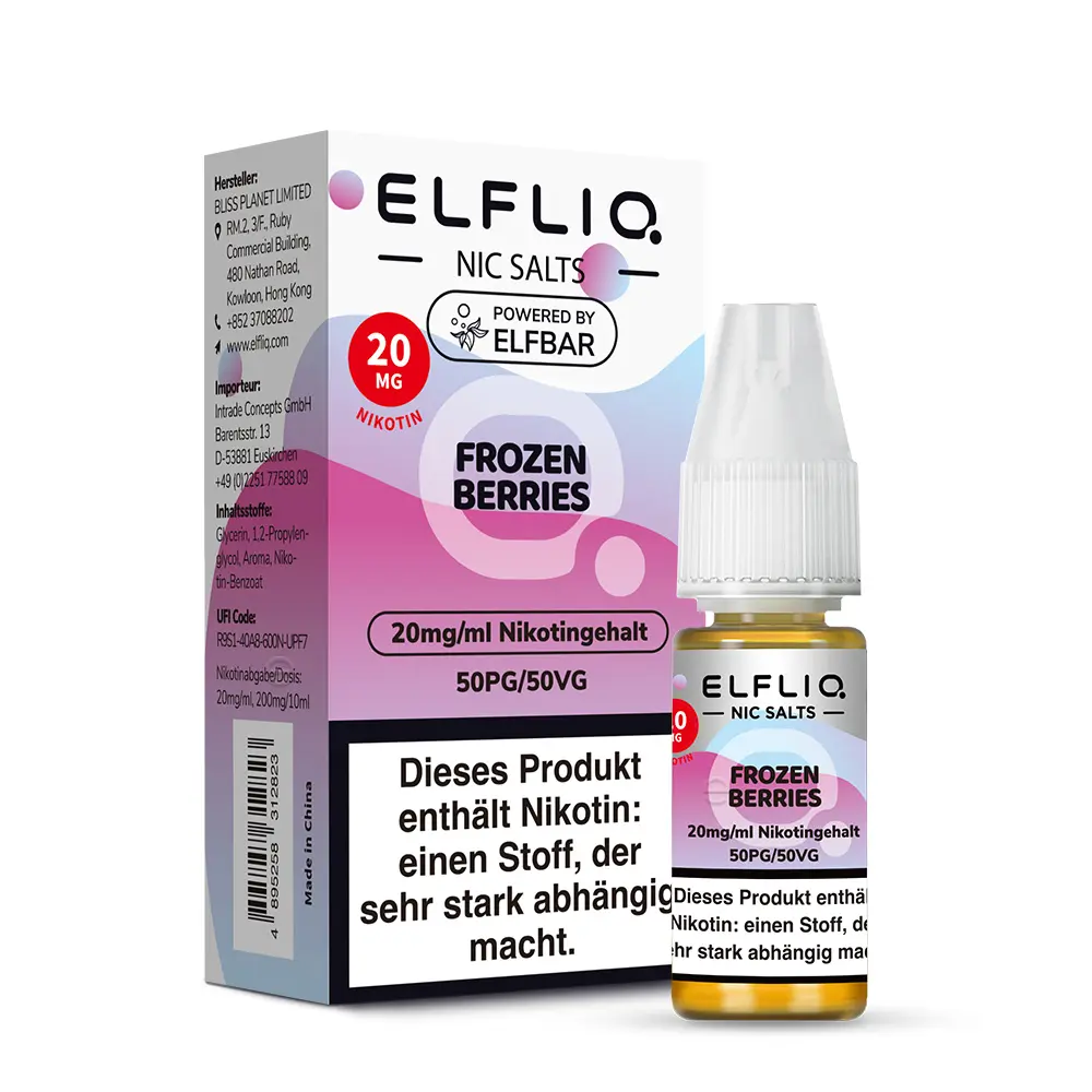 Elfliq Frozen Berries 10ml Nikotinsalz-Liquid Flasche mit 20mg Nikotin, lila Etikett