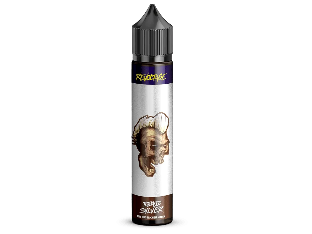 Revoltage Longfill-Flasche 30ml mit silbergrauem Etikett und Kochfigur-Motiv, Tobacco Silver