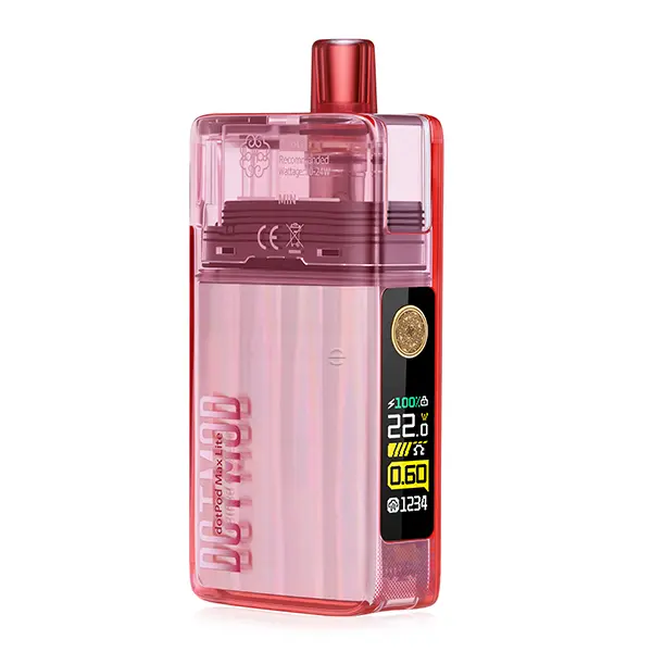 DotMod dotPod Max Lite Pod Kit in transparentem Rosa-Rot mit Display, Frontansicht