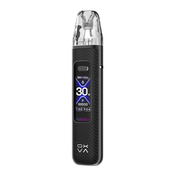Oxva Xlim Pro 3 Kit in Schwarz-Carbon-Optik mit farbigem Display, schlankes Pod-System von vorne