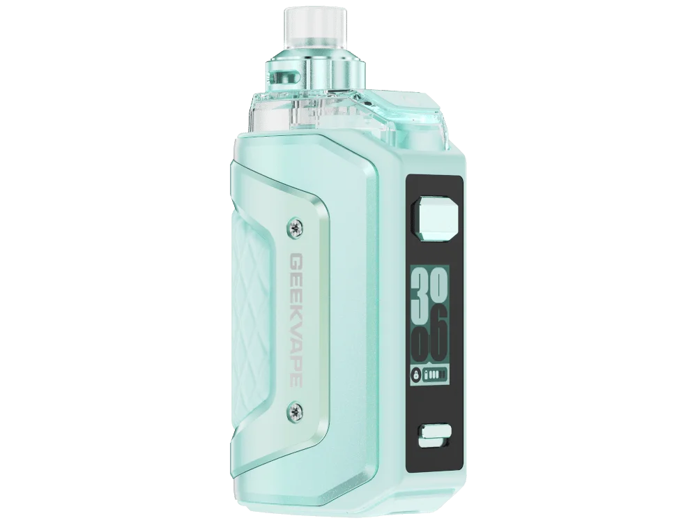 GeekVape Aegis Hero 5 Pod-Kit in Mintgrün-Silber mit Farbdisplay, Frontansicht