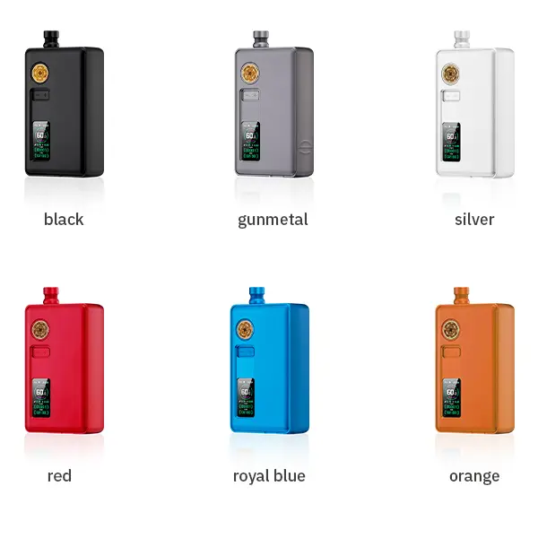 DotMod dotAIO V3 Kit Farbübersicht: Schwarz, Gunmetal, Silber, Rot, Royal Blue und Orange