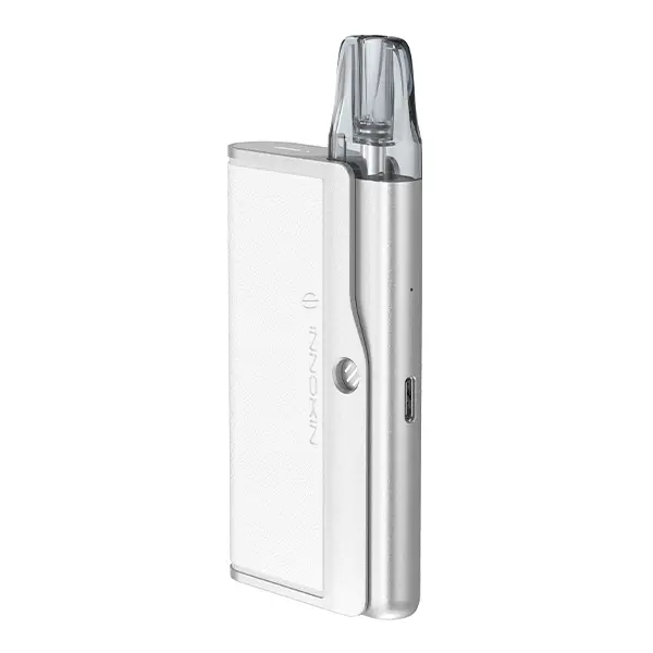 Innokin EZ Leva Combo Kit in Silber-Weiß, schlankes Pod-System mit transparentem Pod, Seitenansicht