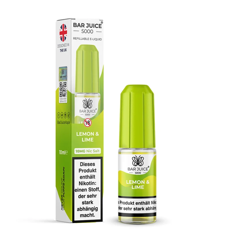 Bar Juice 5000 Lemon Lime Nikotinsalz-Liquid 10ml – grüne Flasche mit hellgrüner Verpackung