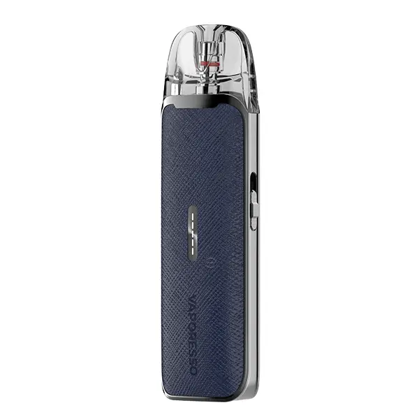 Vaporesso Luxe Q3 Pod Kit in Dunkelblau mit strukturierter Oberfläche und transparentem Pod, Frontansicht