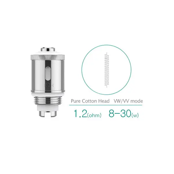 Eleaf GS Air Coil Verdampferkopf 1,2 Ohm Pure Cotton Head 8–30W, silbern, mit Coil-Illustration