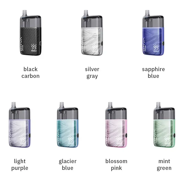Oxva Unione Pod Kit – alle 8 Farbvarianten: Black Carbon, Silver Gray, Sapphire Blue, Light Purple, Glacier Blue, Blossom Pink, Mint Green