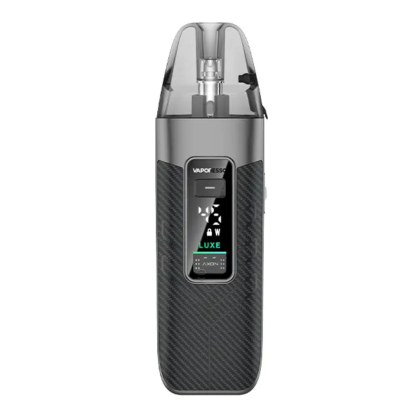 Vaporesso Luxe X3 Pod Kit in Schwarz Carbon-Optik, Pod-System mit Display von der Seite