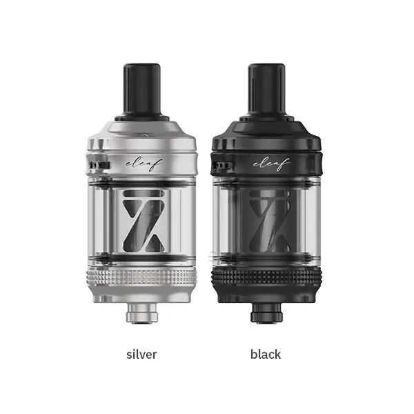 eleaf-gtl-x-tank-5.jpg Eleaf GTL X Tank Verdampfer in Silber und Schwarz, beide Farbvarianten mit Glastank nebeneinander