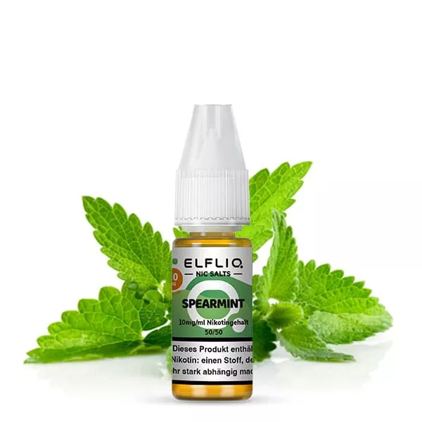 Elfliq Spearmint Nikotinsalz-Liquid 10ml – Flasche mit grünem Minz-Etikett, Frontansicht