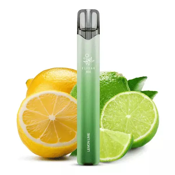 Elfbar 800 Einweg E-Zigarette Lemon Lime in Grün mit frischen Zitronen und Limetten im Hintergrund