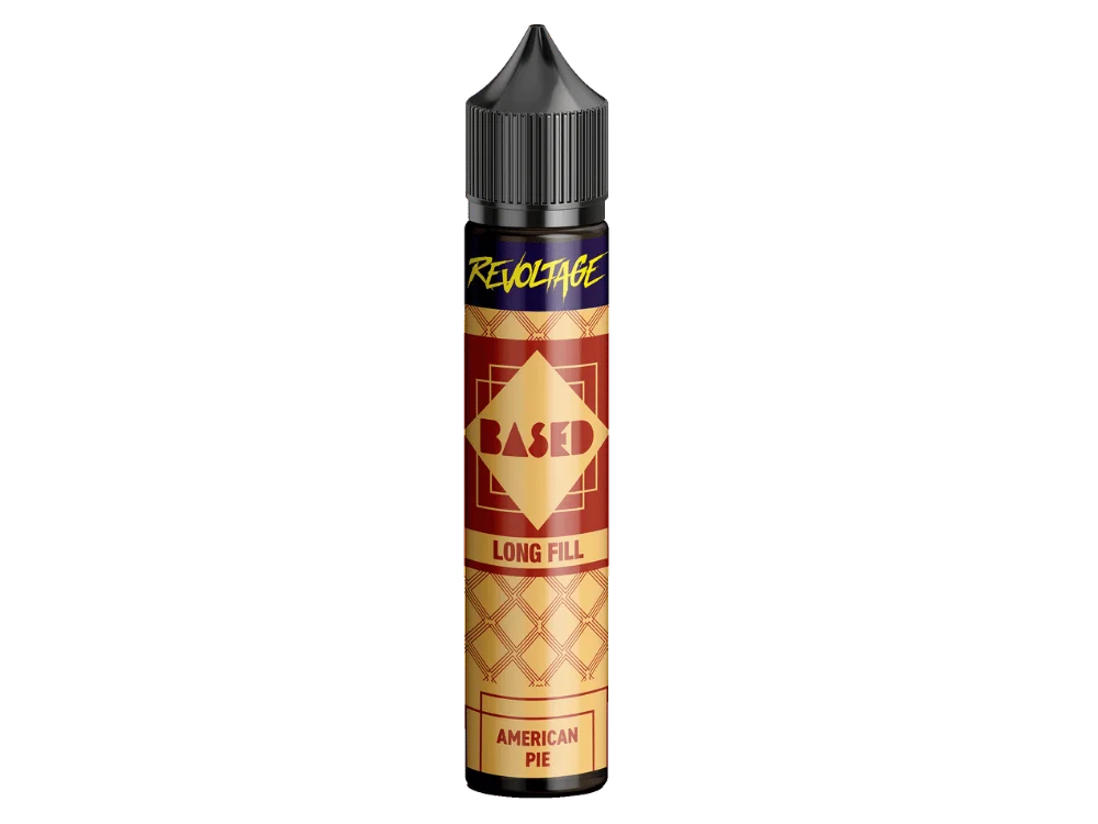 Revoltage Based American Pie Longfill, 30ml-Flasche mit warmem Karo-Etikett in Braun-Rot