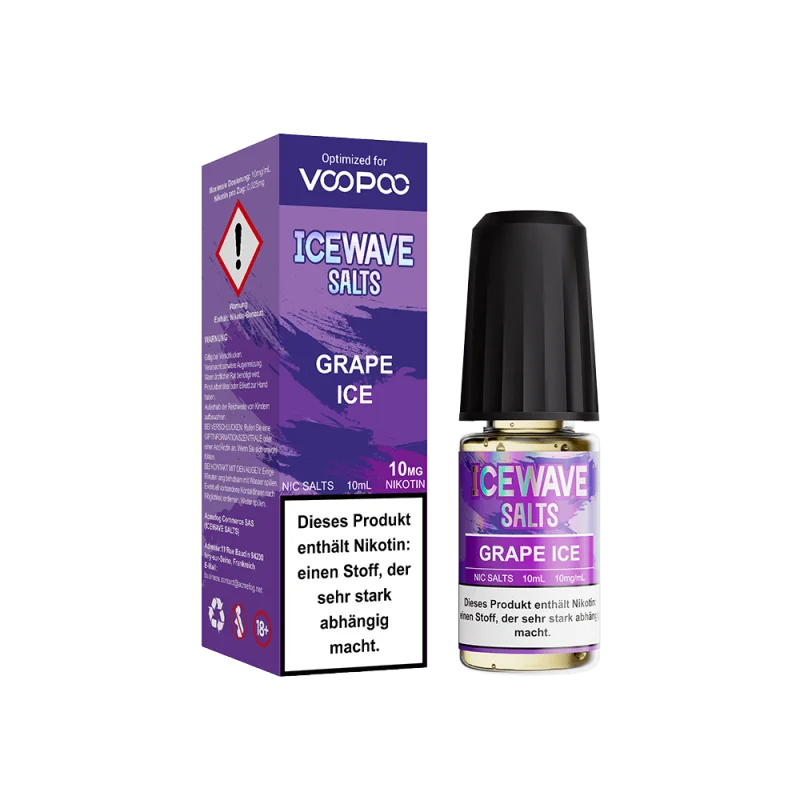 Icewave Salts Grape Ice 10ml Nikotinsalz-Liquid von VooPoo – lila Verpackung mit Flasche