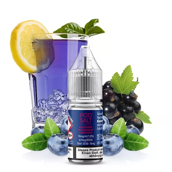 PodSalt Xtra Blueberry Blackberry Lemonade 10ml Nikotinsalz-Liquid Flasche mit Zitrone, Blaubeeren und Eiswürfeln