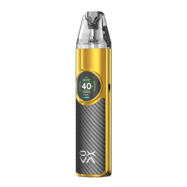 Oxva NeXlim Pod Kit in Gold-Schwarz mit Carbonfaser-Optik und rundem Display