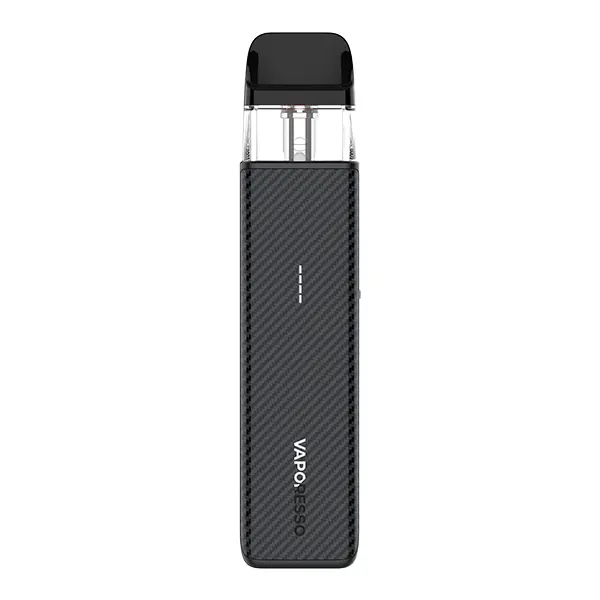 Vaporesso Xros 5 Mini Pod Kit in Schwarz mit Carbon-Optik, schlankes Pod-System in Frontansicht