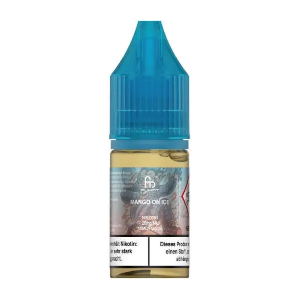 Fumot Mango On Ice 10ml Nikotinsalz-Liquid von RandM, blaue Flasche mit blauem Deckel, Einzelansicht