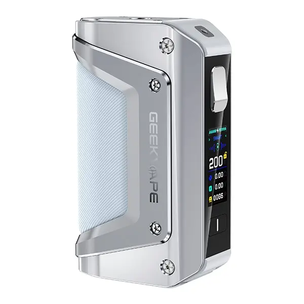 GeekVape Aegis Legend 3 Mod Akkuträger in Silber-Blau mit Farbdisplay, robustes Box-Mod-Design, Frontansicht