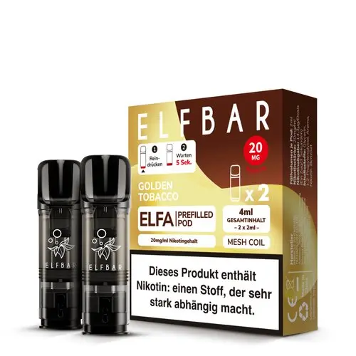 Elfbar Elfa Prefilled Pod Golden Tobacco 20mg/ml – 2er-Packung in Braun-Gold