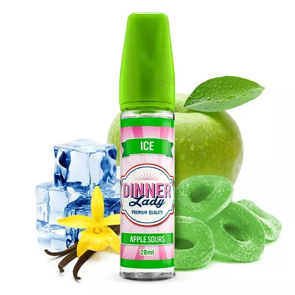 Dinner Lady Sweets Ice Apple Sours Longfill – grüne Flasche mit Apfel- und Eiswürfel-Motiv