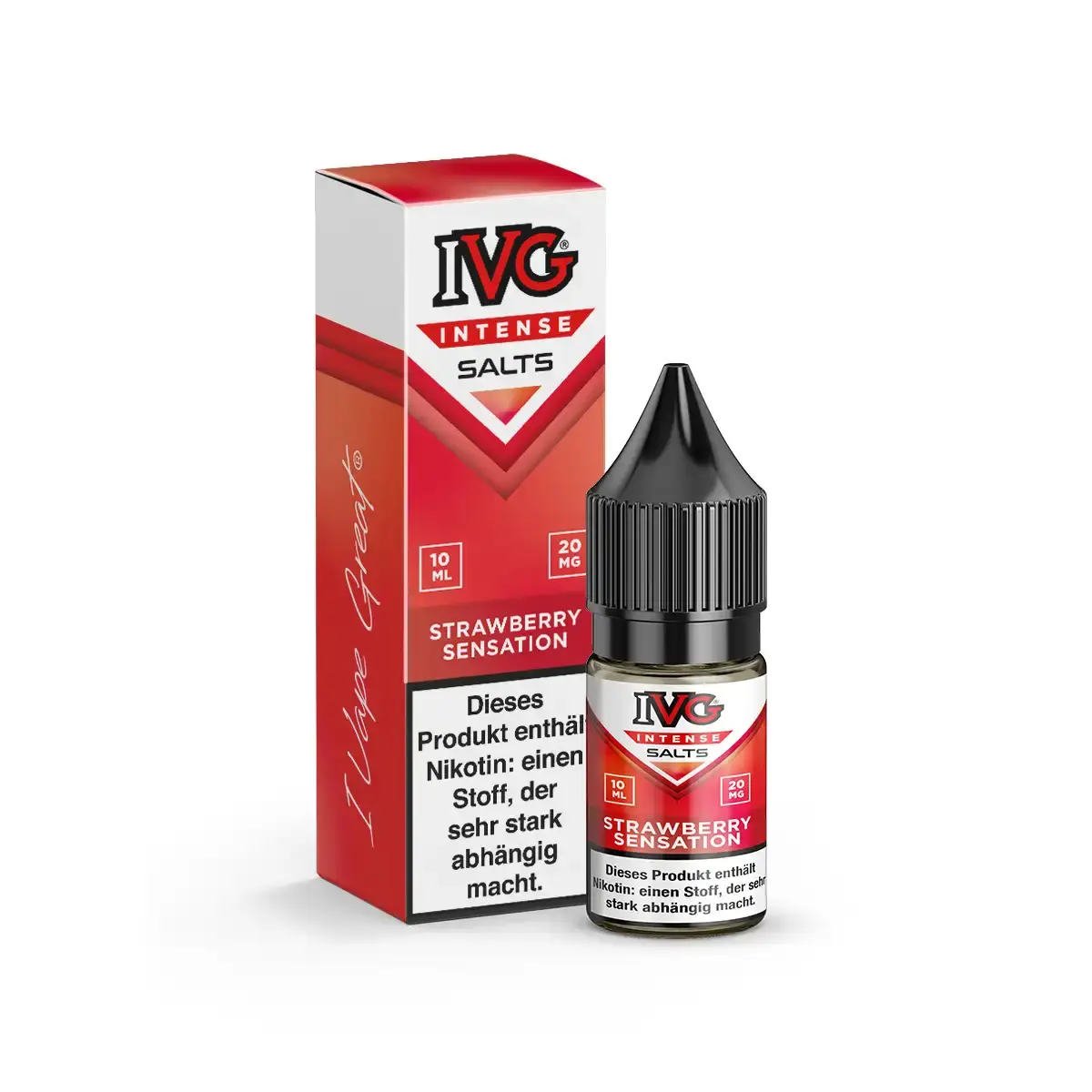 IVG Intense Salts Strawberry Sensation 10ml Nikotinsalz-Liquid – rote Faltschachtel mit Flasche