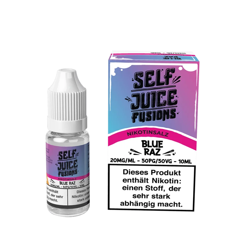 Self Juice Fusions Blue Razz 10ml Nikotinsalz-Liquid – blaue Flasche mit blau-lila Schachtel