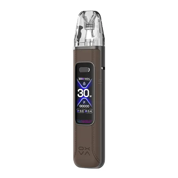 Oxva Xlim Pro 3 Kit in Braun mit transparentem Pod und Farbdisplay, Frontansicht