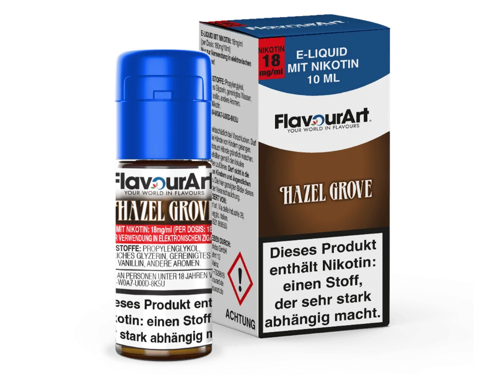 FlavourArt Hazel Grove 10ml Liquid 12 mg – dunkelbraune Flasche mit Schachtel, Nuss-Tabak-Aroma