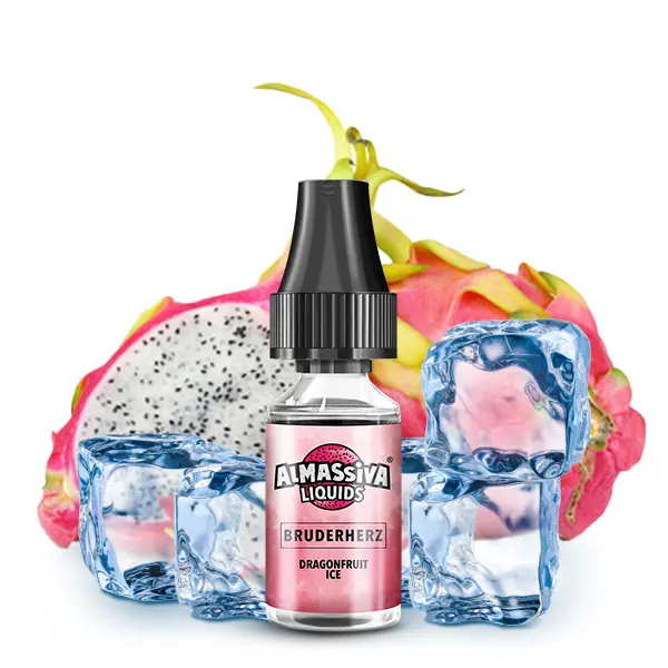 Al Massiva Bruderherz Nikotinsalz-Liquid – 10ml Flasche mit Drachenfrucht- und Eiswürfel-Motiv in Pink