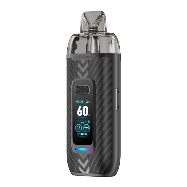 Oxva VPrime Pod Kit in Schwarz Carbon-Optik mit farbigem Display und transparentem Pod