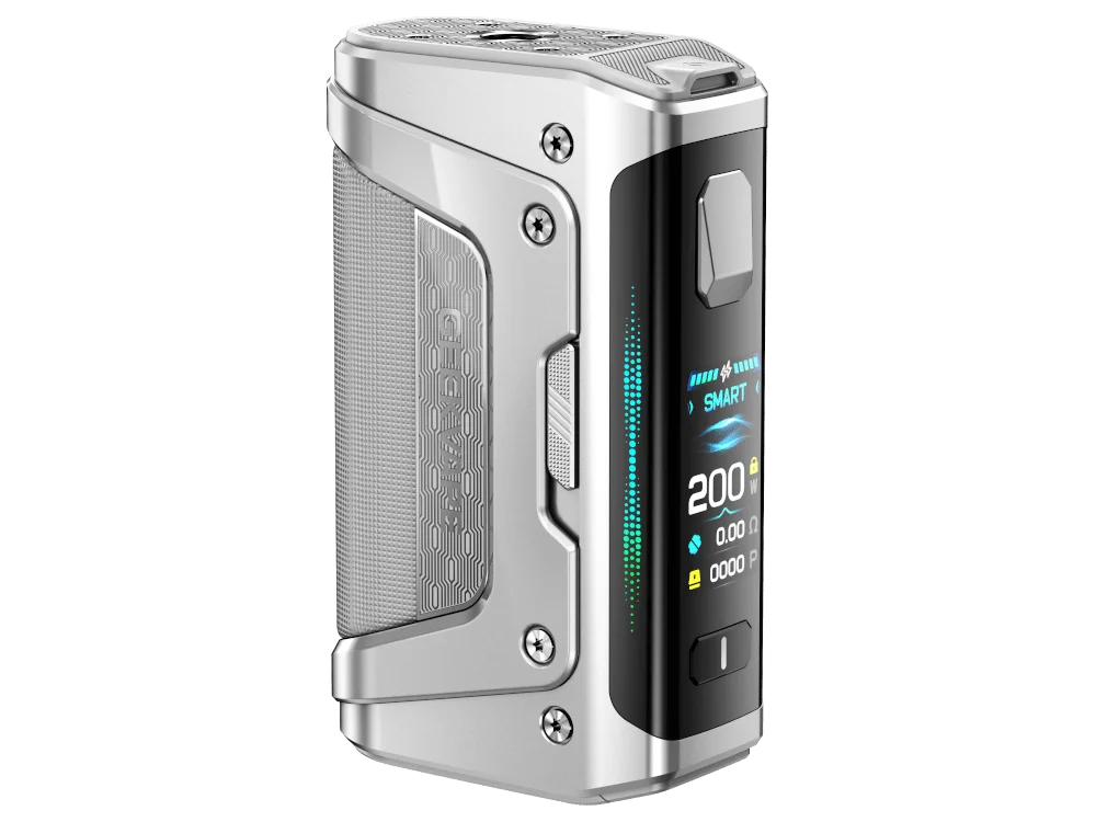 GeekVape Aegis Legend 5 Mod in Silber mit 200W Display und Metallgehäuse, Seitenansicht