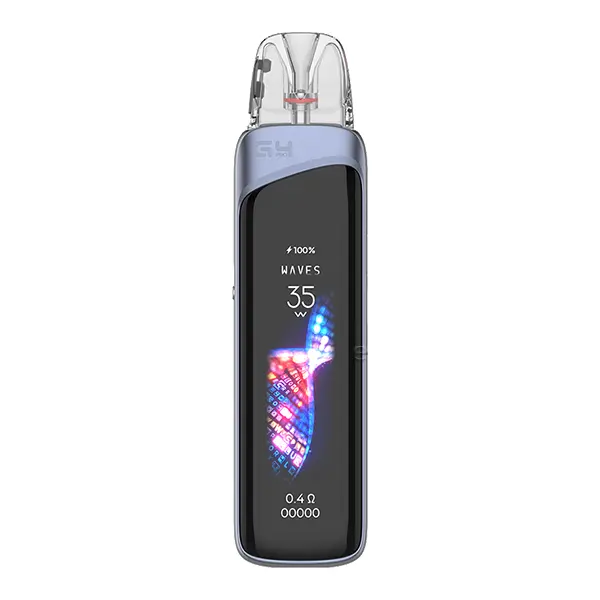 Uwell Caliburn G4 Pro Pod Kit in Blau mit OLED-Display und transparentem Pod, Frontansicht