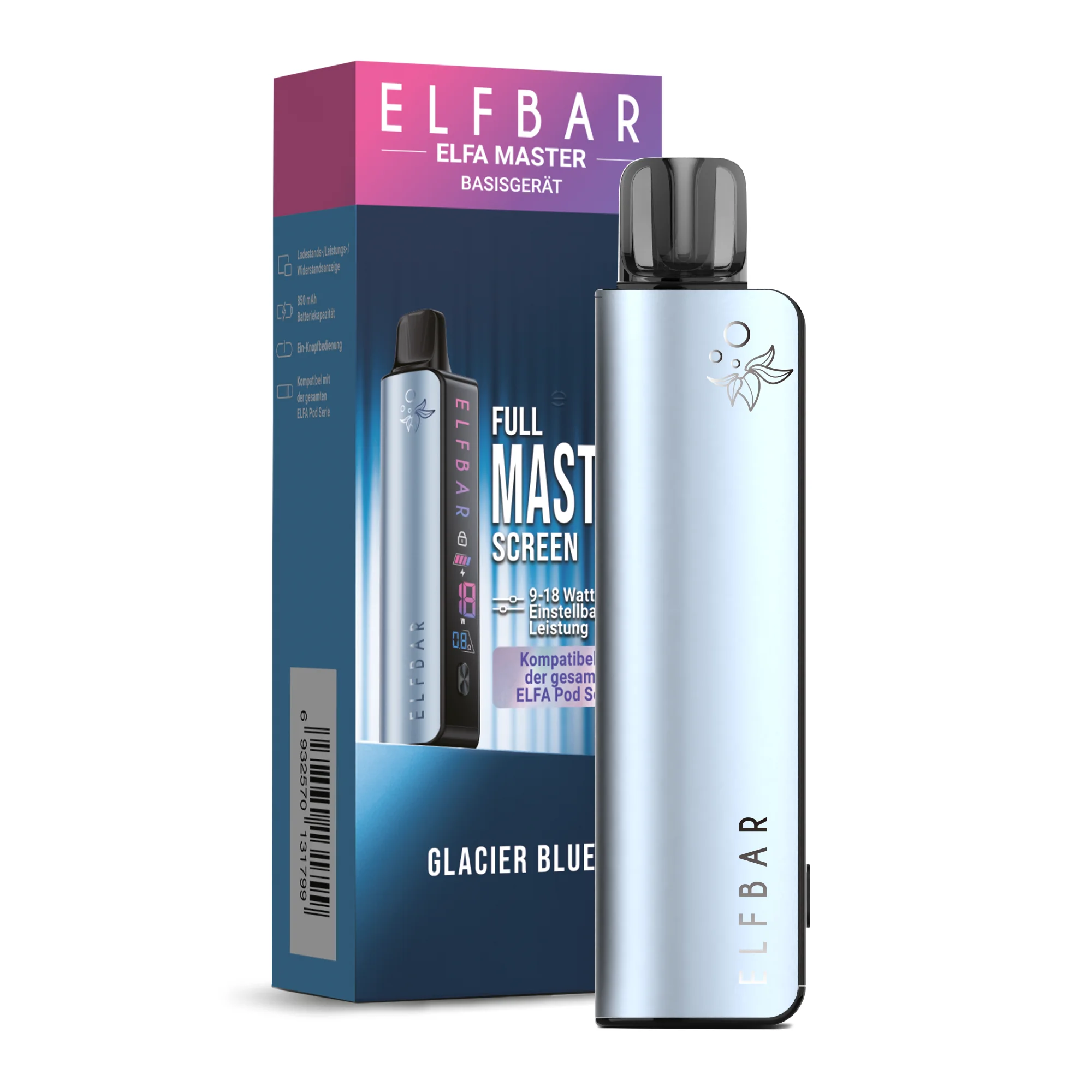 Elfbar Elfa Master Basisgerät in Glacier Blue – hellblaues Gerät mit blauer Verpackung