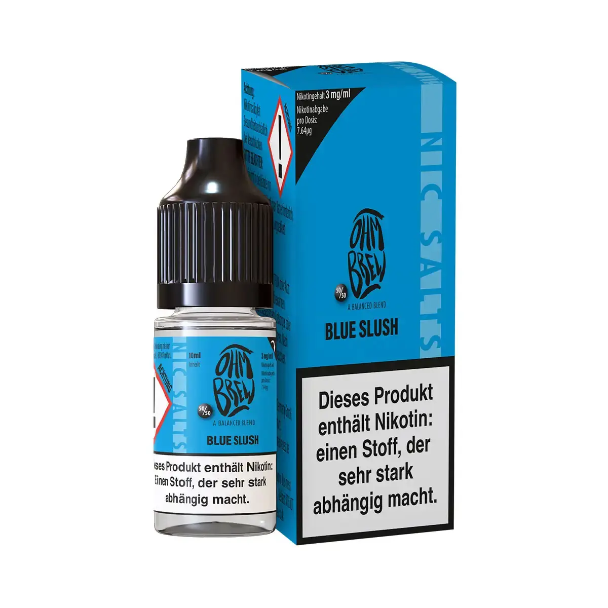 Ohmbrew Blue Slush 10ml Nikotinsalz-Liquid, blaue Flasche mit Verpackung