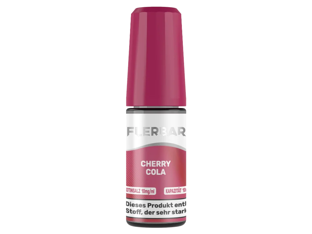 Flerbar Cherry Cola 10ml Nikotinsalz-Liquid in roter Flasche mit rotem Deckel, Vorderansicht