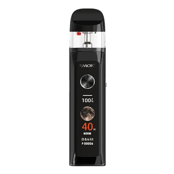 Smok Novo 6 Ultra Pod Kit in Schwarz, Frontalansicht mit OLED-Display und zwei Bedienknöpfen