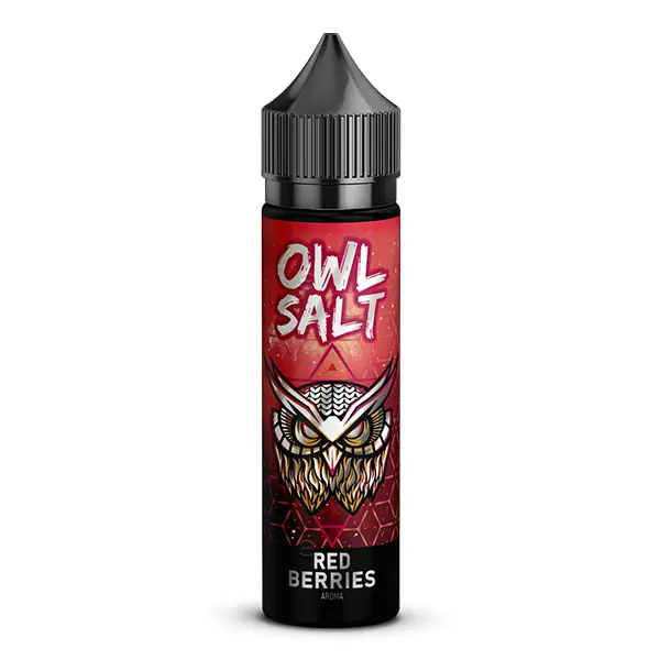 OWL Salt Red Berries Longfill 60ml Flasche mit Eulen-Logo auf rotem Etikett, Freisteller ohne Früchte