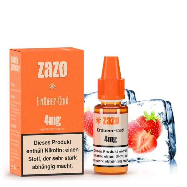 ZAZO Classics Erdbeer-Cool 10ml Liquid 4mg – orange Faltschachtel und Flakon mit Erdbeer-Motiv