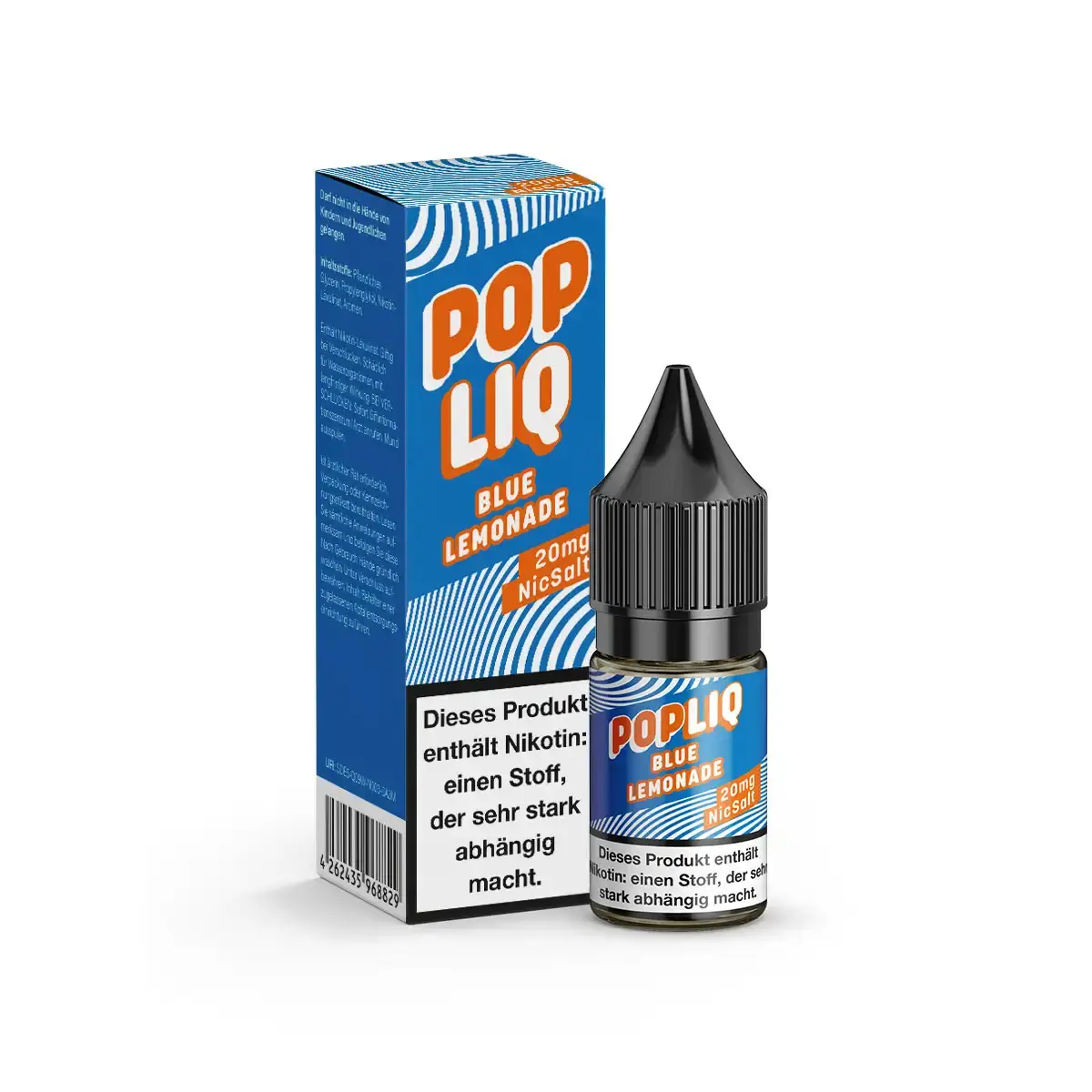 neu-popliq-blue-lemonade-nikotinsalz-10ml-20mg-ml-steuerware.png PopLiq Blue Lemonade 10ml Nikotinsalz-Liquid – Flasche und Faltschachtel in Orange-Blau