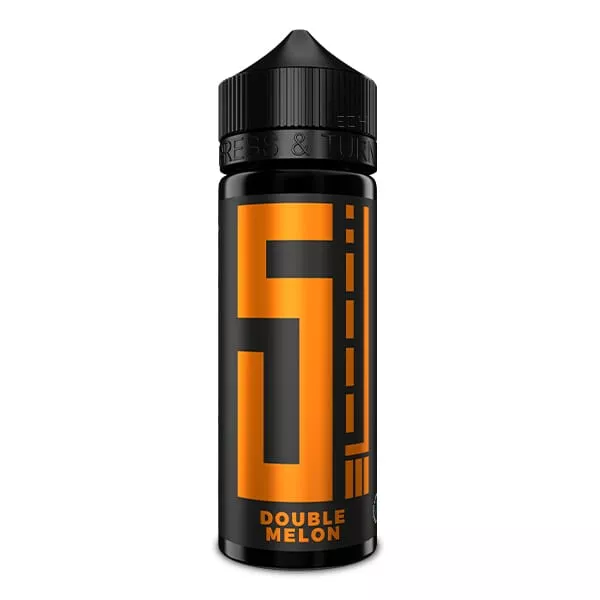 5 Elements Double Melon Longfill 120ml – orangefarbene Flasche mit schwarzem Hintergrund, Produktansicht