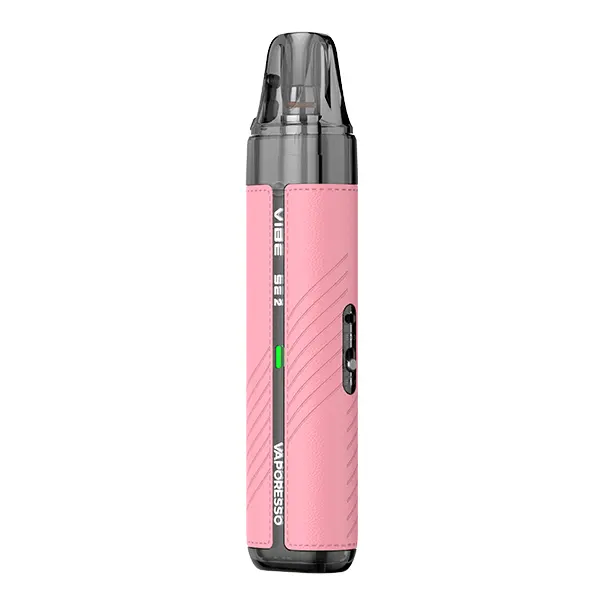 Vaporesso Vibe SE 2 Pod Kit in Rosa mit kariertem Muster, schlankes Pod-System stehend in Seitenansicht