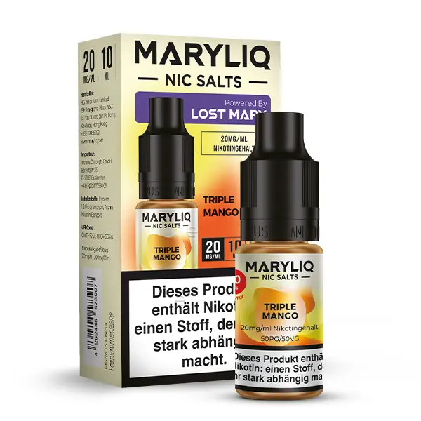 Maryliq Triple Mango 10ml Nikotinsalz-Liquid von Elfbar – 20mg Variante, Flasche mit Zehnerpackung, Lost Mary
