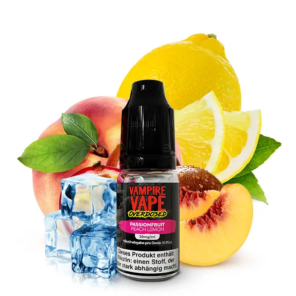 Vampire Vape Peach Pineapple Watermelon Nikotinsalz-Liquid 10ml Flasche mit Pfirsich, Zitrone und Eiswürfeln
