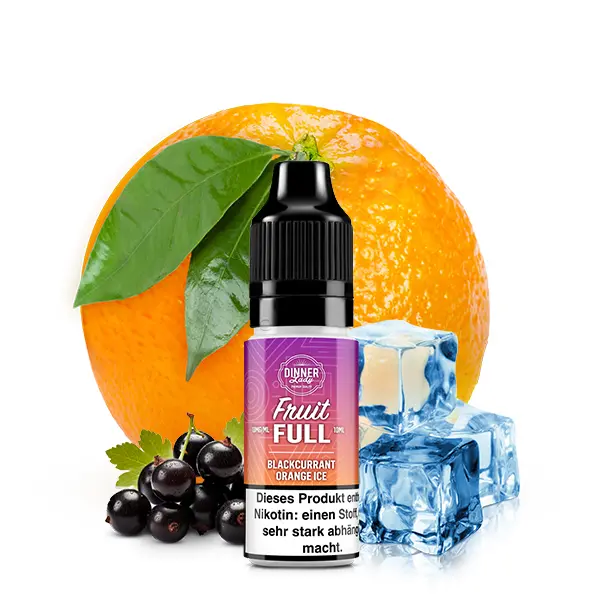 Dinner Lady Fruit Full Blackcurrant Orange Ice Nikotinsalz-Liquid – Flasche mit Orange, Johannisbeeren und Eiswürfeln