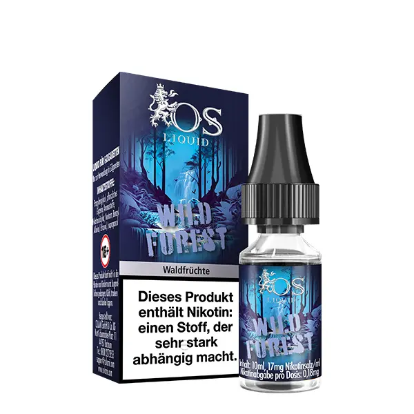 OS Liquid Wild Forest 10ml Nikotinsalz-Liquid, Flasche mit blauer Verpackungsschachtel, Beeren-Motiv