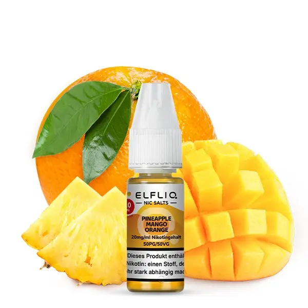 Elfliq Pineapple Mango Orange 10ml Nikotinsalz-Liquid Flasche vor Ananas, Mango und Orange