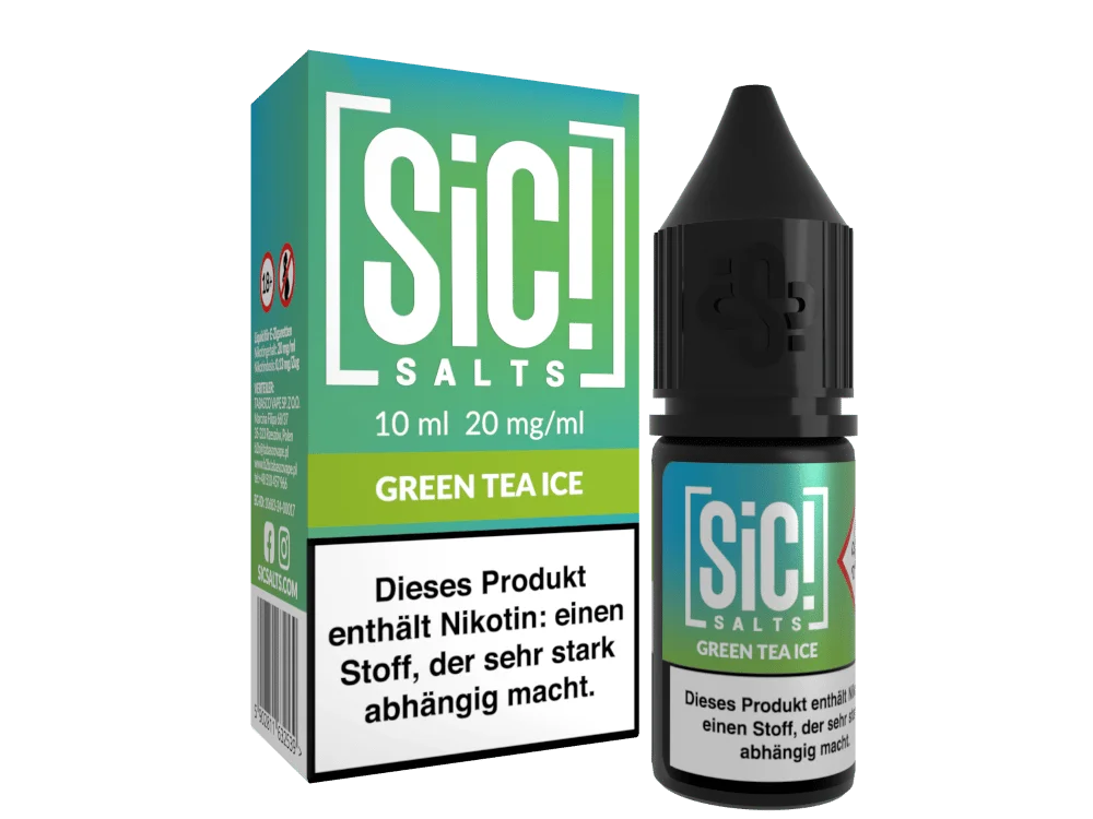 SiC! Salts Green Tea Ice 10ml Nikotinsalz-Liquid in grüner Flasche mit weißem Etikett, 20 mg/ml