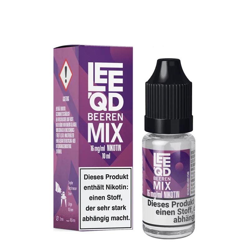 LEEQD Crazy Beeren Mix 10ml Liquid – lila Verpackung mit Flasche, leicht unterschiedliche Bildperspektive