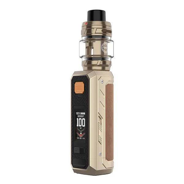 Vaporesso Armour Ultra Kit in Gold-Beige mit Tank und Display, Frontalansicht