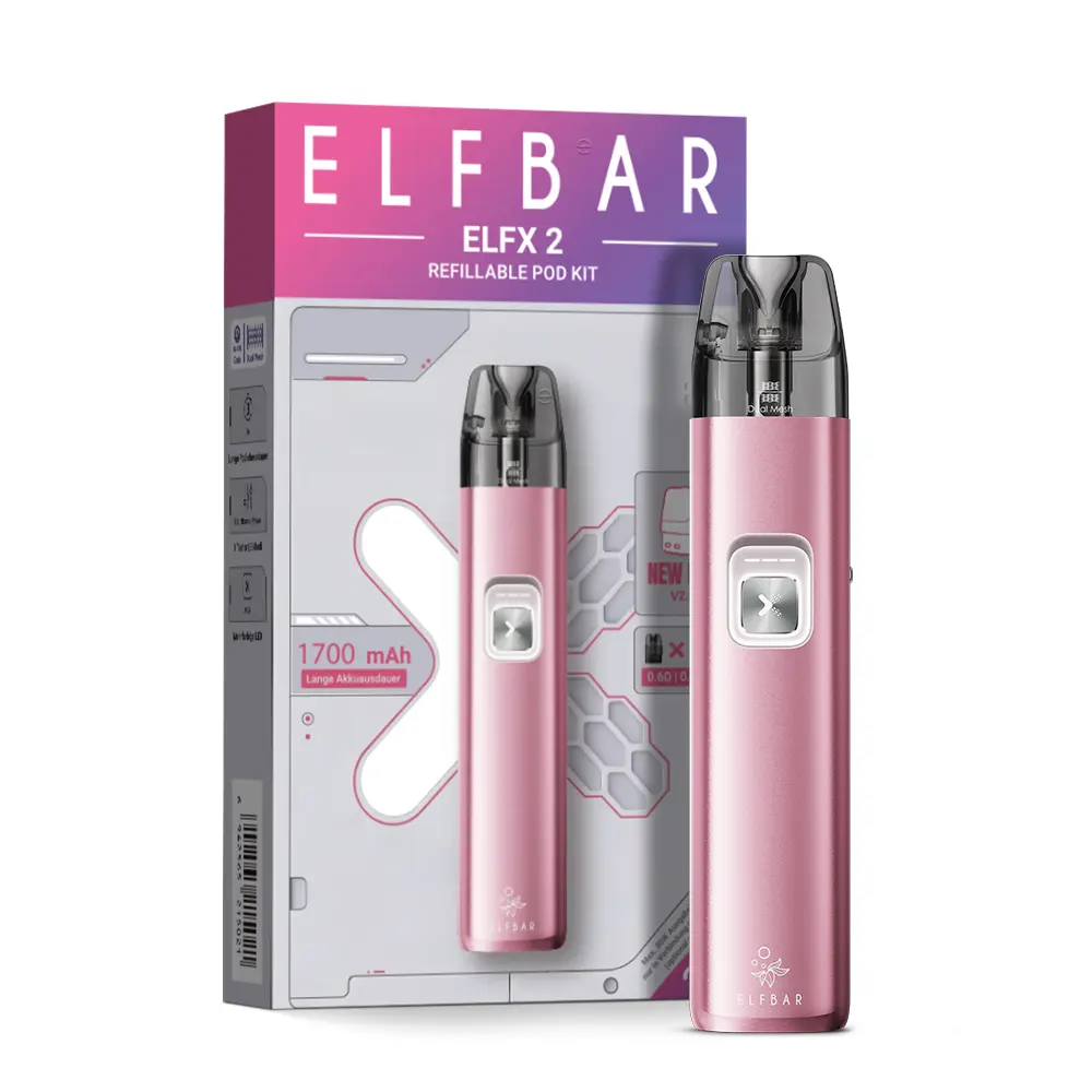 Elfbar ELFX 2 Refillable Kit in Rosa mit Pod-System und Verpackungsbox